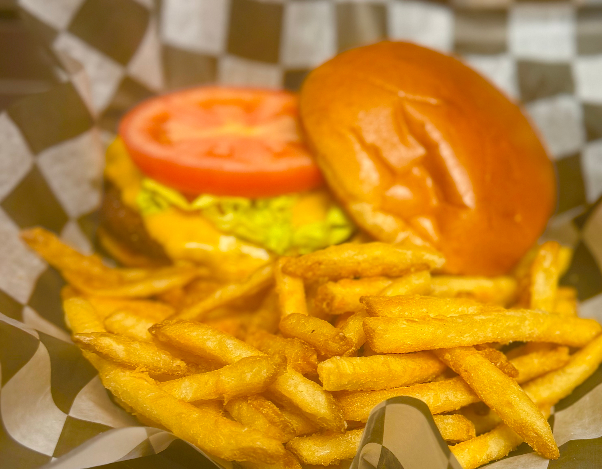 Lunch basket with sandwich and crinkle-cut fries